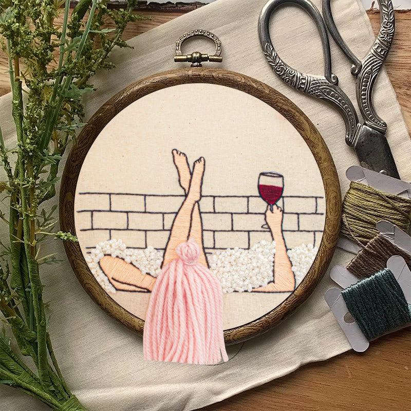 Rubbyoo Embroidery Kit - Wine And Bath | 3d Hair Handicraft | Creative Needle Artwork - image 8