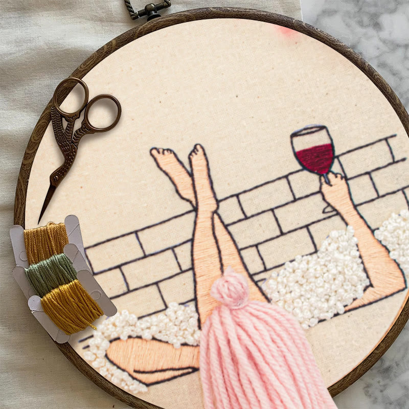 Rubbyoo Embroidery Kit - Wine And Bath | 3d Hair Handicraft | Creative Needle Artwork - image 7