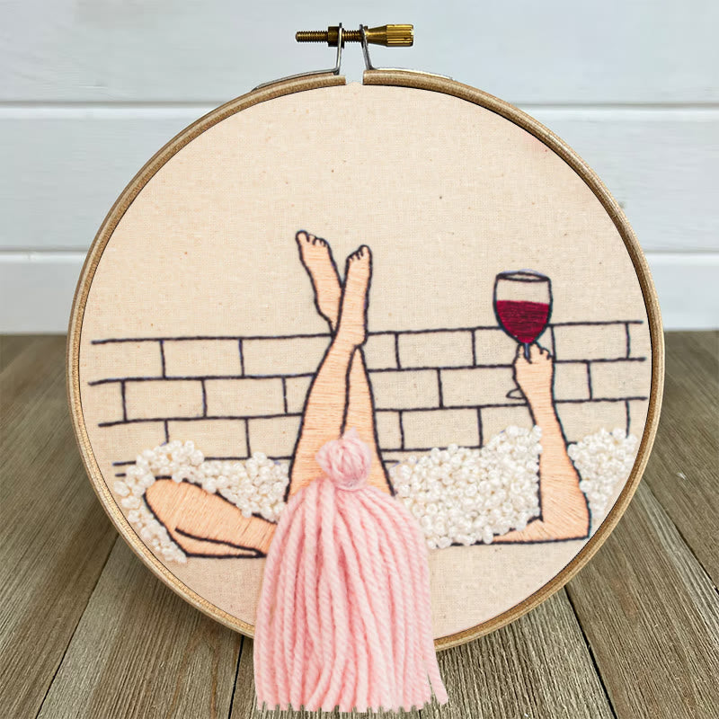 Rubbyoo Embroidery Kit - Wine And Bath | 3d Hair Handicraft | Creative Needle Artwork - image 4