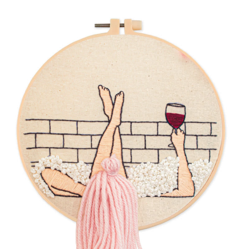 Rubbyoo Embroidery Kit - Wine And Bath | 3d Hair Handicraft | Creative Needle Artwork - 20*20cm - image 0