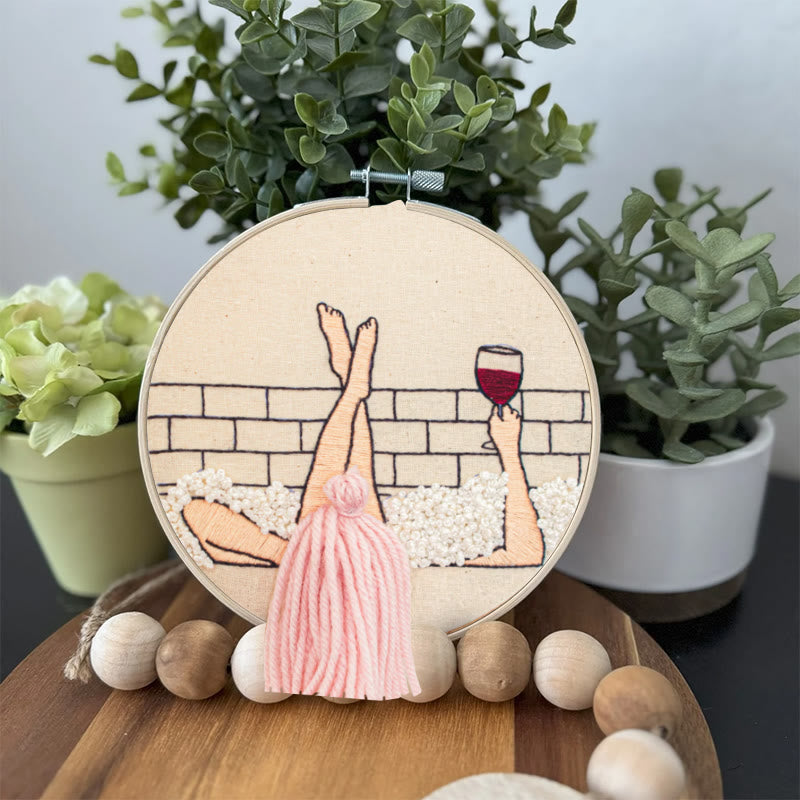 Rubbyoo Embroidery Kit - Wine And Bath | 3d Hair Handicraft | Creative Needle Artwork - image 5