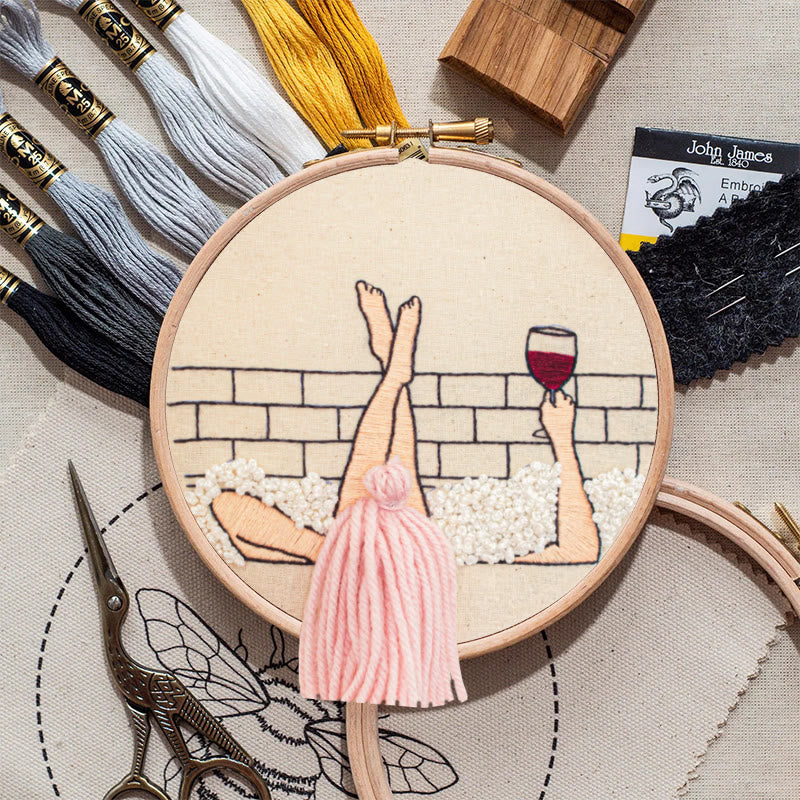 Rubbyoo Embroidery Kit - Wine And Bath | 3d Hair Handicraft | Creative Needle Artwork - image 9