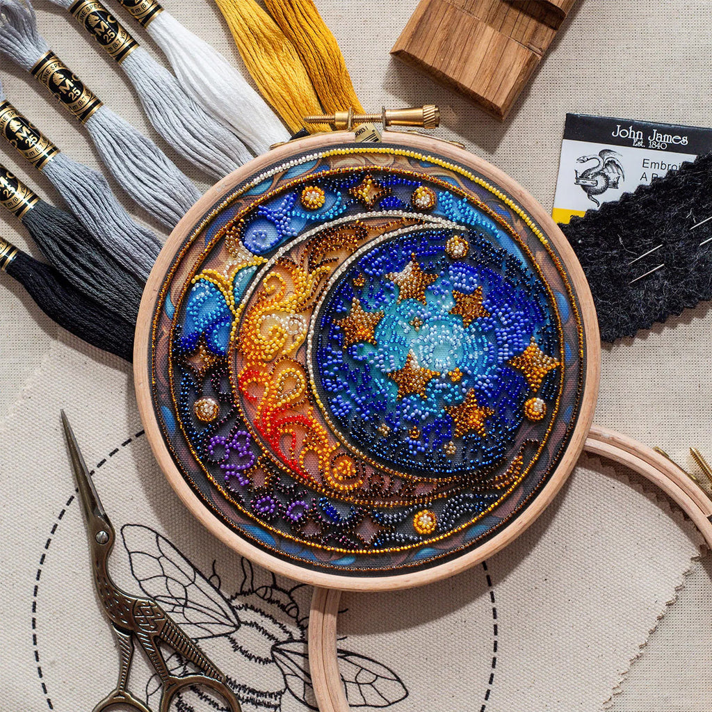 Rubbyoo Bead Embroidery Kit - Moom And Star | Diy Celestial Craft | Unique Celestial Art - image 1