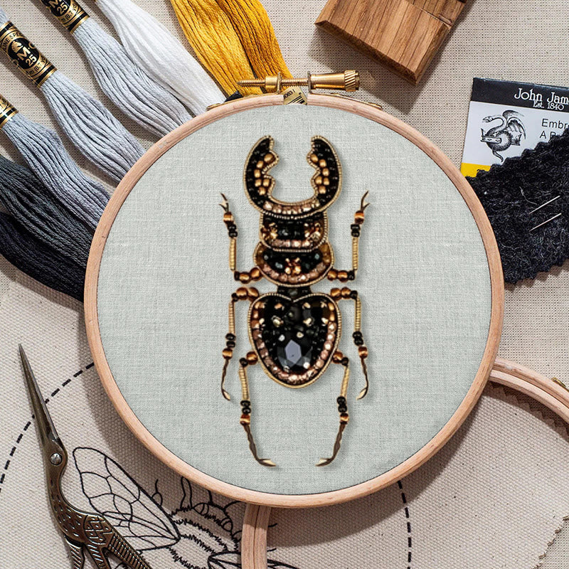 Rubbyoo Bead Embroidery Kit - Stag Beetle | Diy Insect Craft | Unique Stitch Artwork  - image 2