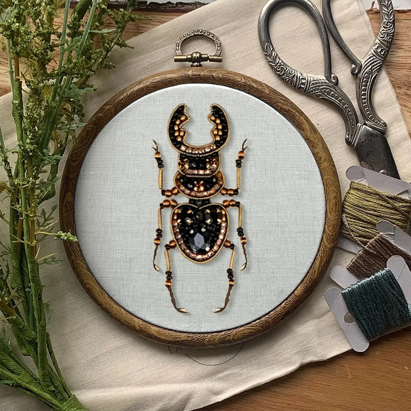 Rubbyoo Bead Embroidery Kit - Stag Beetle | Diy Insect Craft | Unique Stitch Artwork  - image 1
