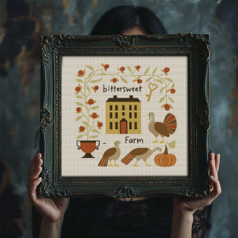 Cross Stitch Kit - Bittersweet Farm | Fall Home Ornament | Halloween Pumpkin Craft  - image 1