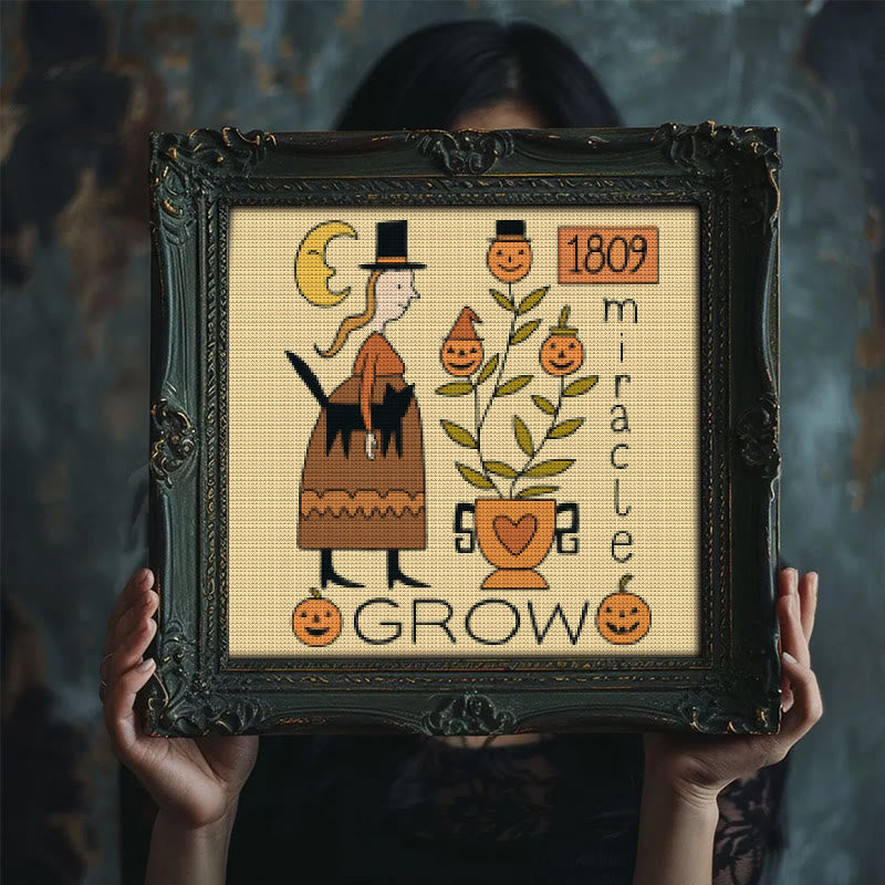 Cross Stitch Kit - Witch With Black Cat | Halloween Handmade Stitch | Diy Holiday Hanging  - image 2