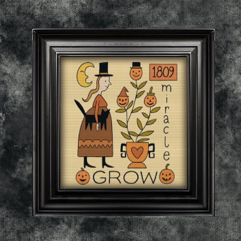 Cross Stitch Kit - Witch With Black Cat | Halloween Handmade Stitch | Diy Holiday Hanging  - Witch With Black Cat - image 0