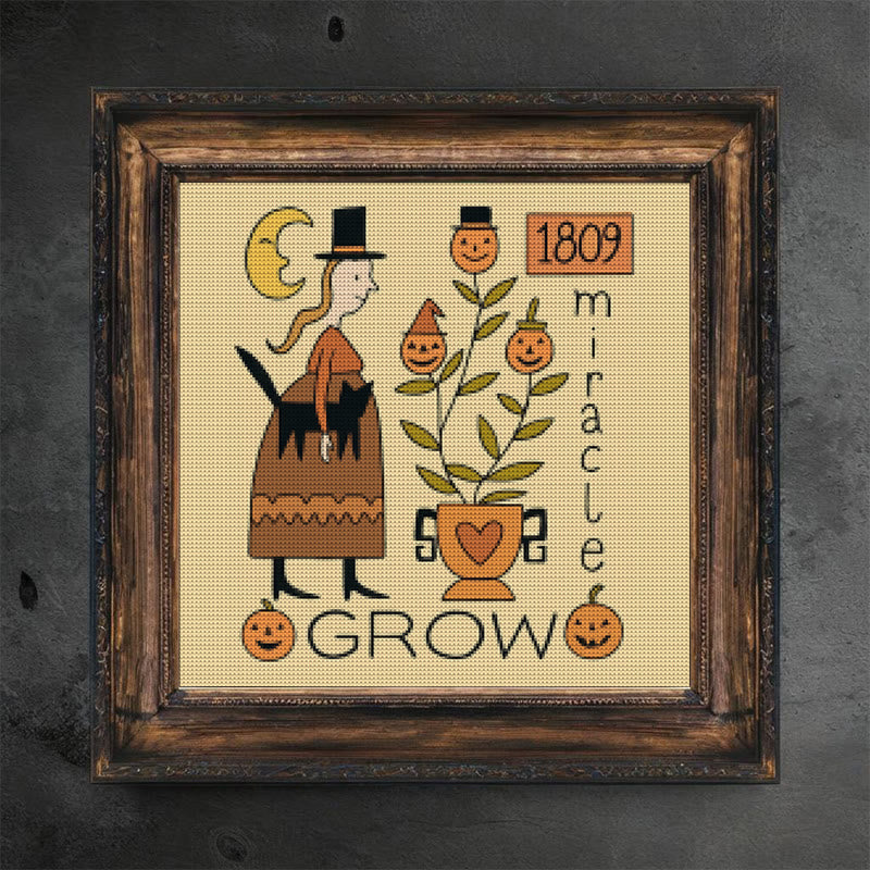 Cross Stitch Kit - Witch With Black Cat | Halloween Handmade Stitch | Diy Holiday Hanging  - image 1