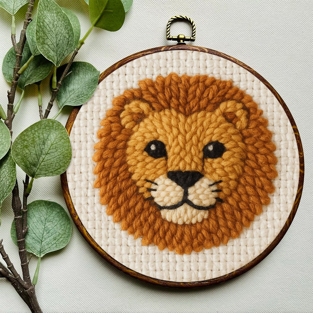 Cute Lion Punch Needle Kit - Handmade Animal Yarn Craft  | Diy Gift For Child - image 5