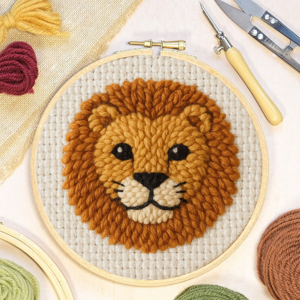Cute Lion Punch Needle Kit - Handmade Animal Yarn Craft  | Diy Gift For Child - image 4