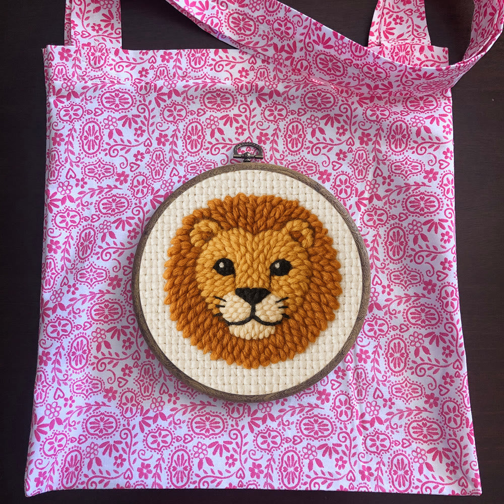 Cute Lion Punch Needle Kit - Handmade Animal Yarn Craft  | Diy Gift For Child - image 9
