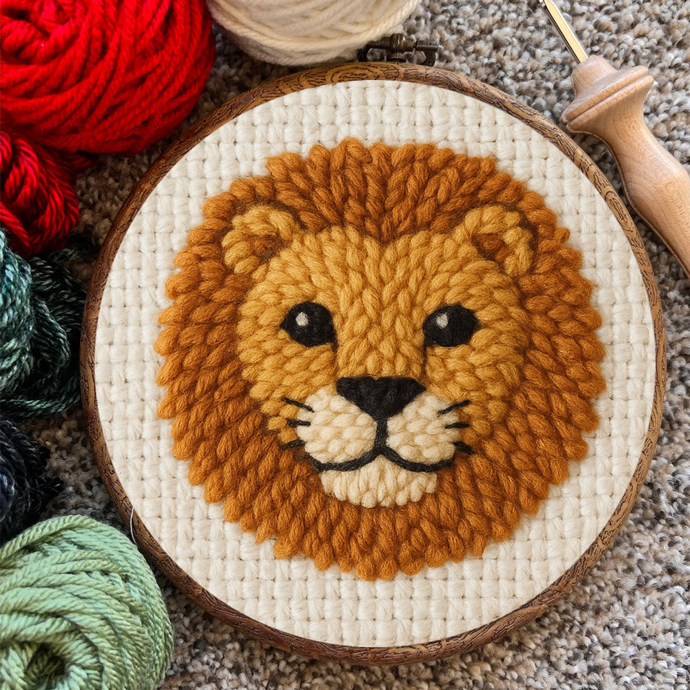 Cute Lion Punch Needle Kit - Handmade Animal Yarn Craft  | Diy Gift For Child - image 3