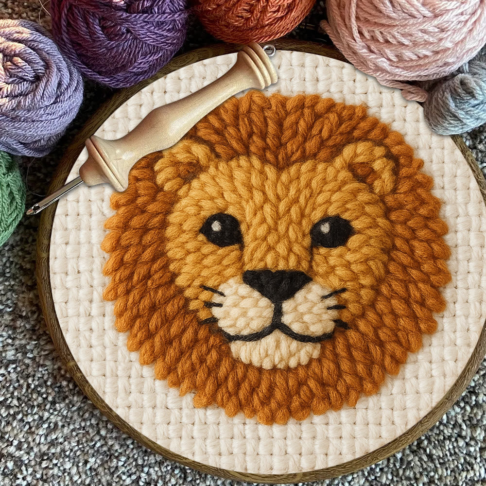 Cute Lion Punch Needle Kit - Handmade Animal Yarn Craft  | Diy Gift For Child - image 2