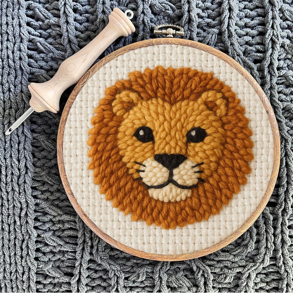 Cute Lion Punch Needle Kit - Handmade Animal Yarn Craft  | Diy Gift For Child - image 1