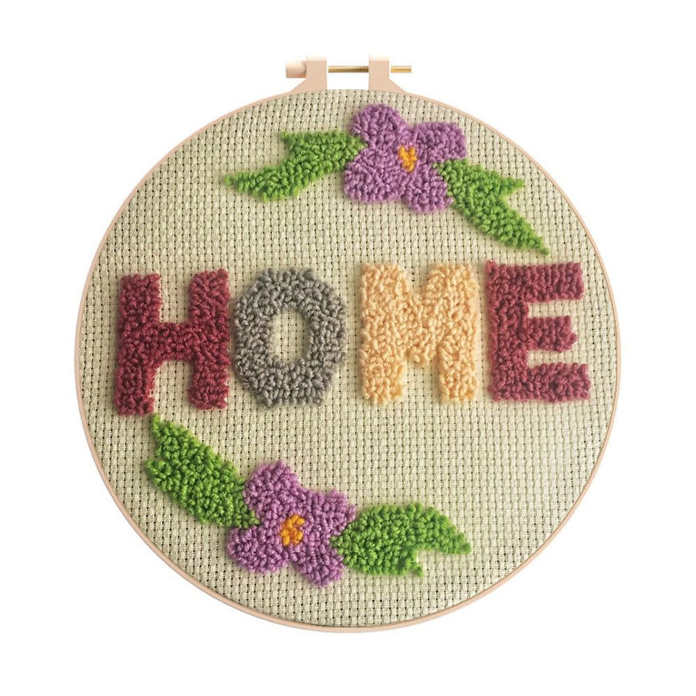 Floral Home Punch Needle Kit - Diy Living Room Decor | Handmade Stitch Work - 8 inch Hoop Kit - image 0