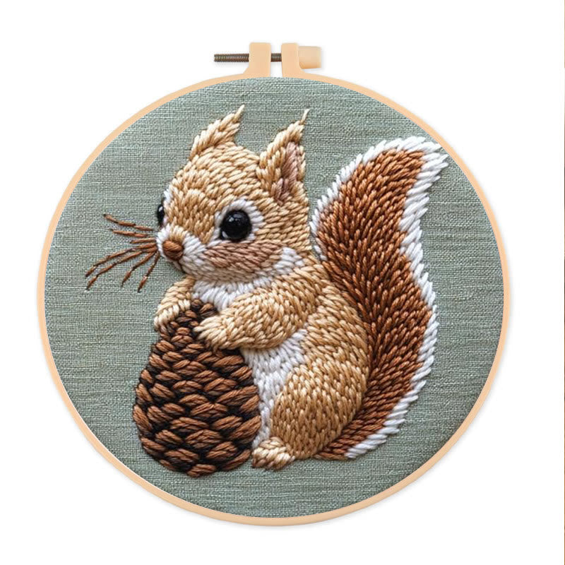  Squirrel And Pine Cone Punch Needle Kit - Winter Animal Craft | Diy Christmas Gifts - 8 inch Hoop Kit - image 0