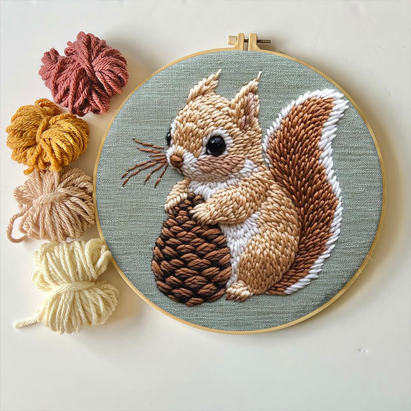  Squirrel And Pine Cone Punch Needle Kit - Winter Animal Craft | Diy Christmas Gifts - image 1