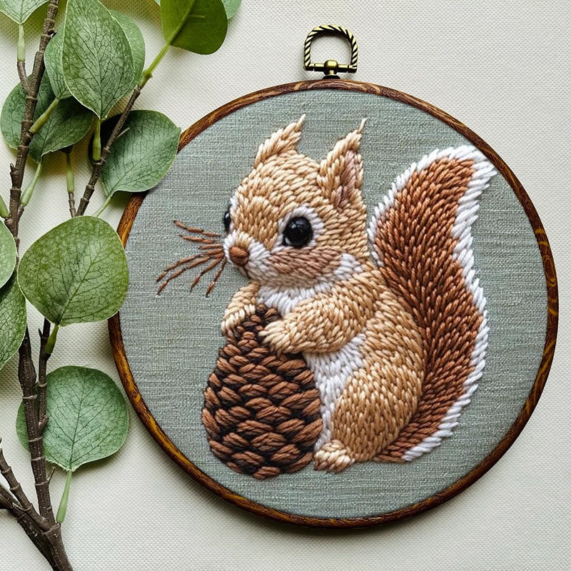  Squirrel And Pine Cone Punch Needle Kit - Winter Animal Craft | Diy Christmas Gifts - image 3