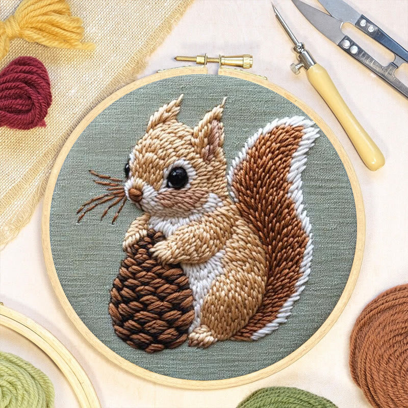  Squirrel And Pine Cone Punch Needle Kit - Winter Animal Craft | Diy Christmas Gifts - image 4