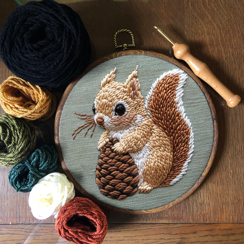  Squirrel And Pine Cone Punch Needle Kit - Winter Animal Craft | Diy Christmas Gifts - image 7