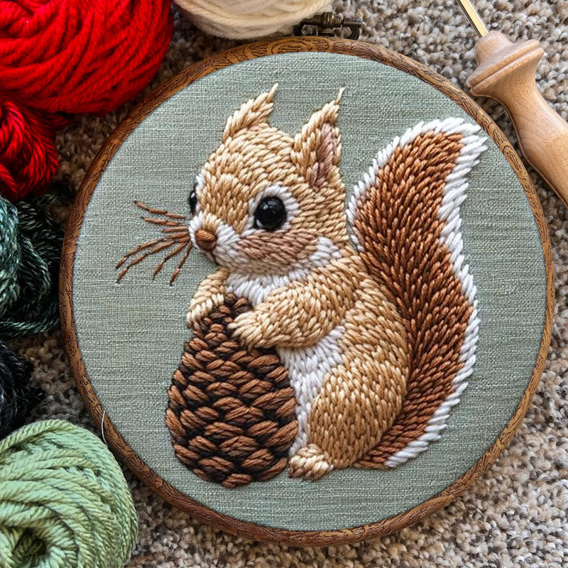  Squirrel And Pine Cone Punch Needle Kit - Winter Animal Craft | Diy Christmas Gifts - image 9
