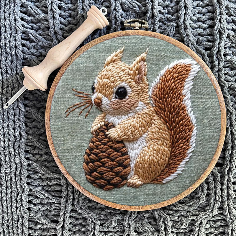  Squirrel And Pine Cone Punch Needle Kit - Winter Animal Craft | Diy Christmas Gifts - image 8