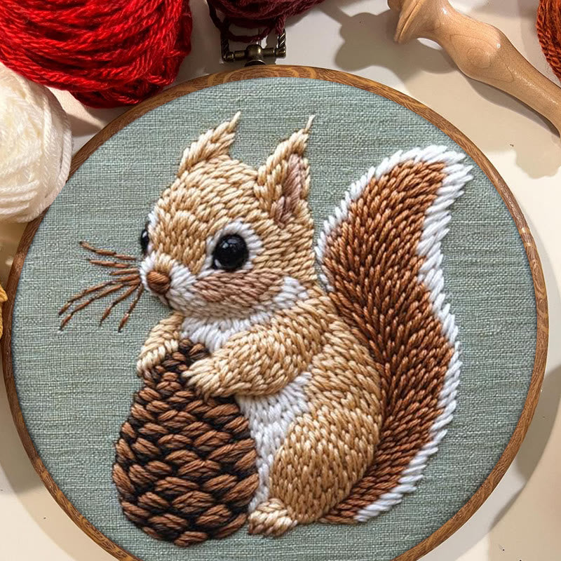  Squirrel And Pine Cone Punch Needle Kit - Winter Animal Craft | Diy Christmas Gifts - image 2