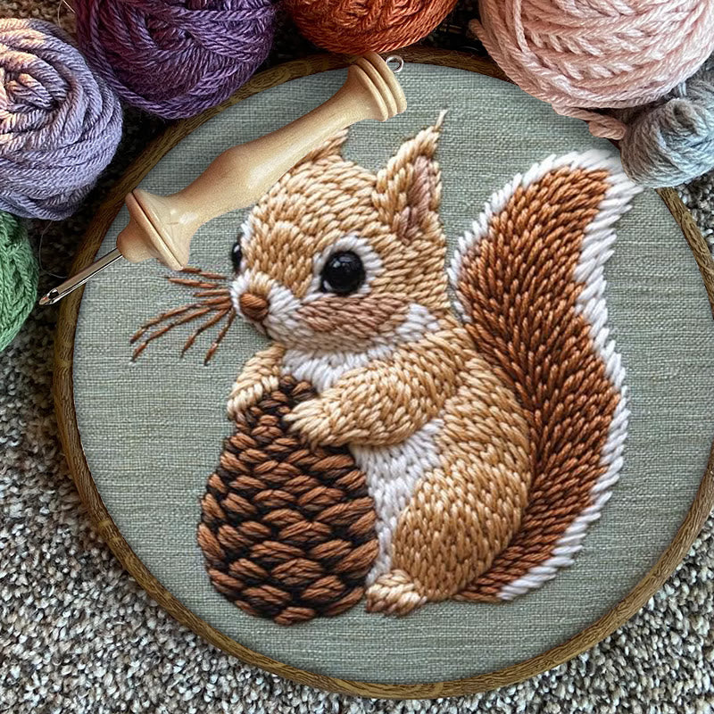  Squirrel And Pine Cone Punch Needle Kit - Winter Animal Craft | Diy Christmas Gifts - image 6