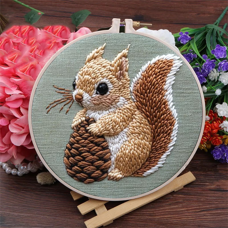  Squirrel And Pine Cone Punch Needle Kit - Winter Animal Craft | Diy Christmas Gifts - image 5