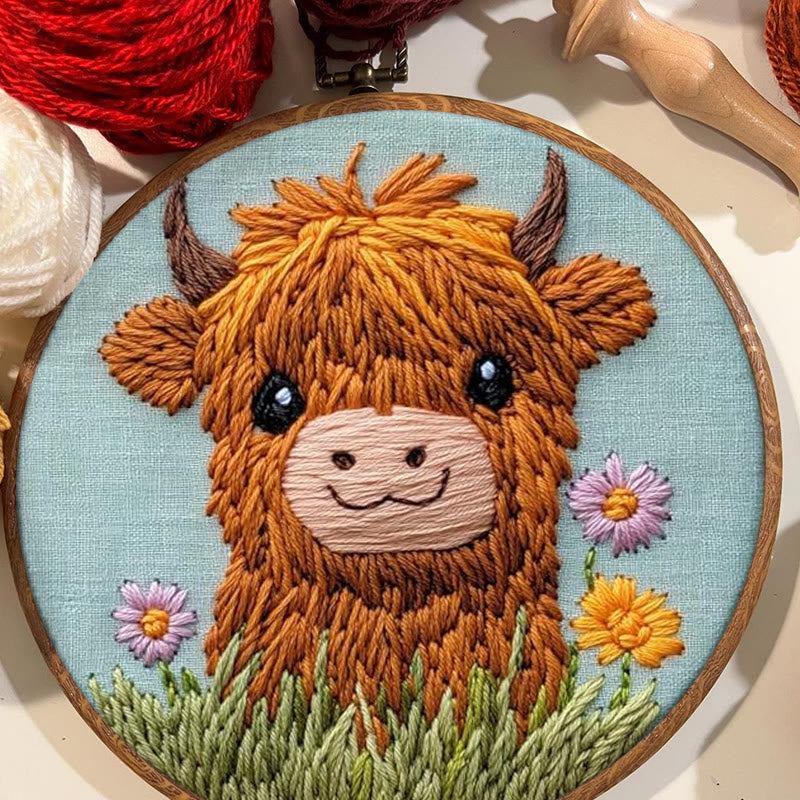 Floral Cow Punch Needle Kit - Adorable Animal Craft | Easy For Adults And Children - image 1