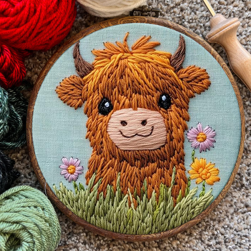 Floral Cow Punch Needle Kit - Adorable Animal Craft | Easy For Adults And Children - image 3