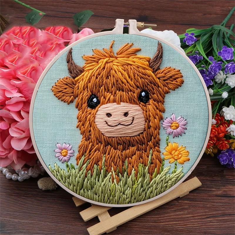 Floral Cow Punch Needle Kit - Adorable Animal Craft | Easy For Adults And Children - image 6