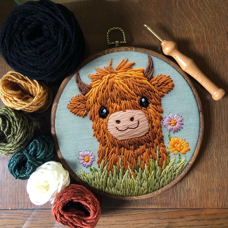 Floral Cow Punch Needle Kit - Adorable Animal Craft | Easy For Adults And Children - image 8