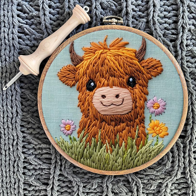 Floral Cow Punch Needle Kit - Adorable Animal Craft | Easy For Adults And Children - image 9
