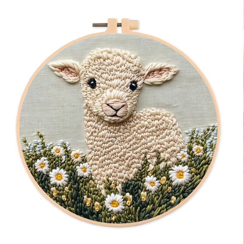 Little Lamb Punch Needle Kit - Daisies Pattern Craft | Perfect For Beginners - 8 inch Hoop Kit - image 0
