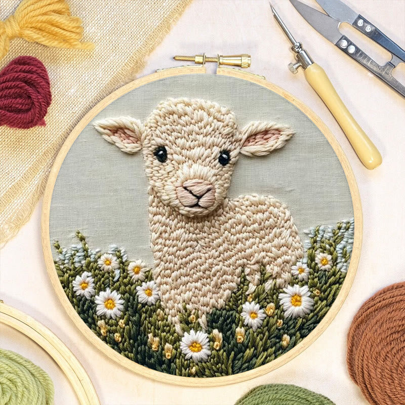 Little Lamb Punch Needle Kit - Daisies Pattern Craft | Perfect For Beginners - image 1