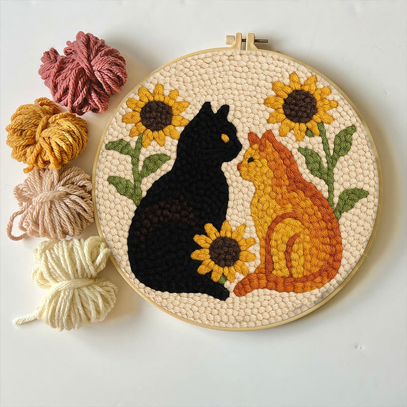 Sunflower Cats Punch Needle Kit - Lovely Animal Yarn Craft  | Diy Room Decor  - image 2