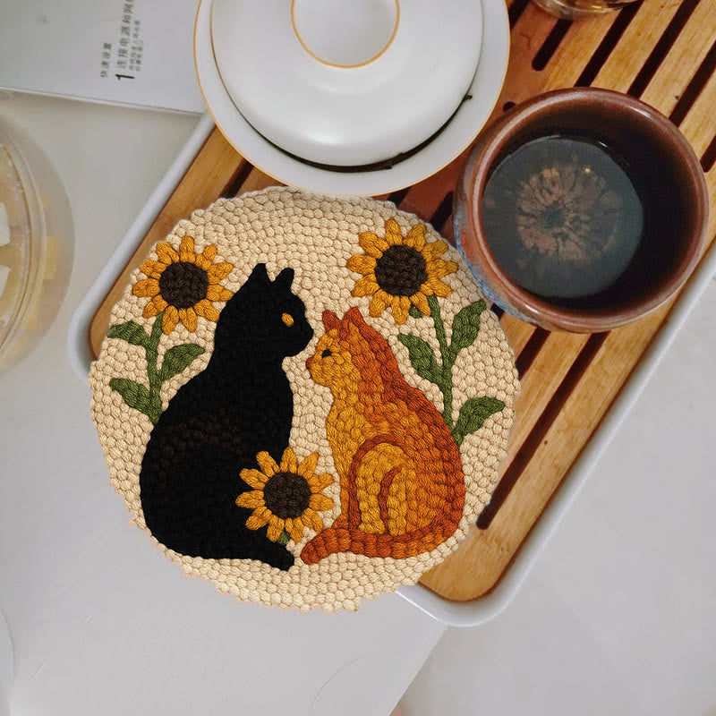 Sunflower Cats Punch Needle Kit - Lovely Animal Yarn Craft  | Diy Room Decor  - 5 inch Coaster Kit - image 8