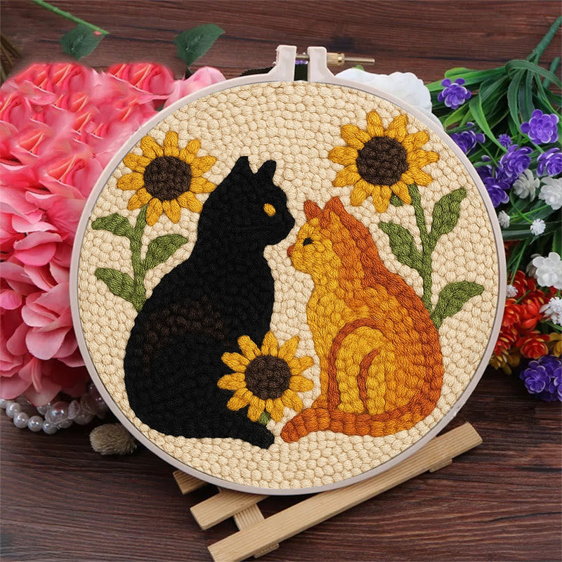 Sunflower Cats Punch Needle Kit - Lovely Animal Yarn Craft  | Diy Room Decor  - image 3