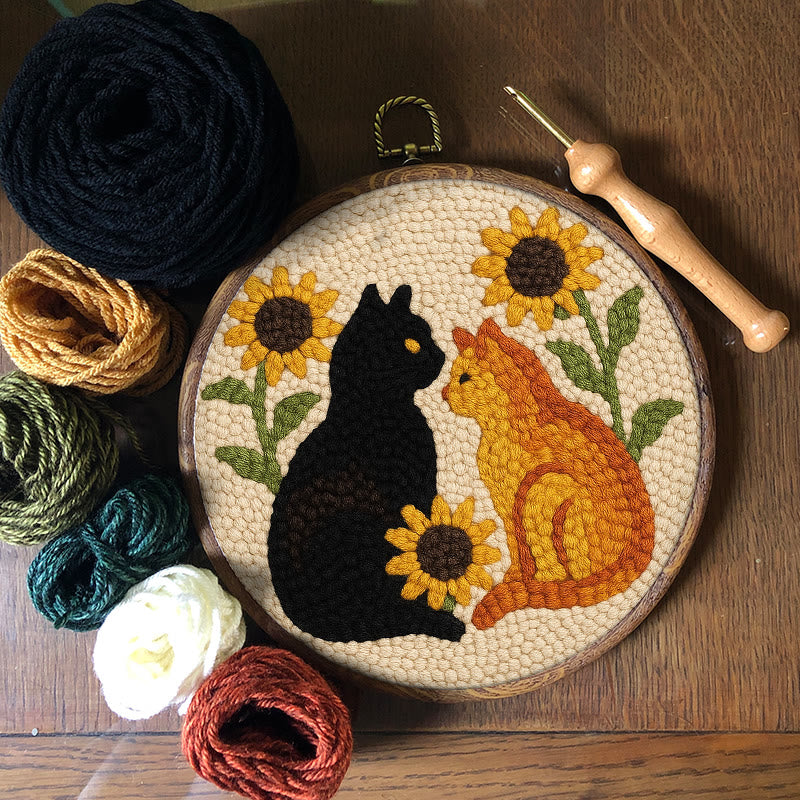Sunflower Cats Punch Needle Kit - Lovely Animal Yarn Craft  | Diy Room Decor  - image 6