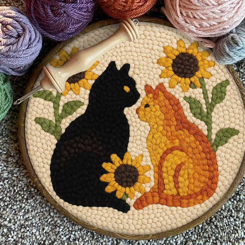 Sunflower Cats Punch Needle Kit - Lovely Animal Yarn Craft  | Diy Room Decor  - image 11