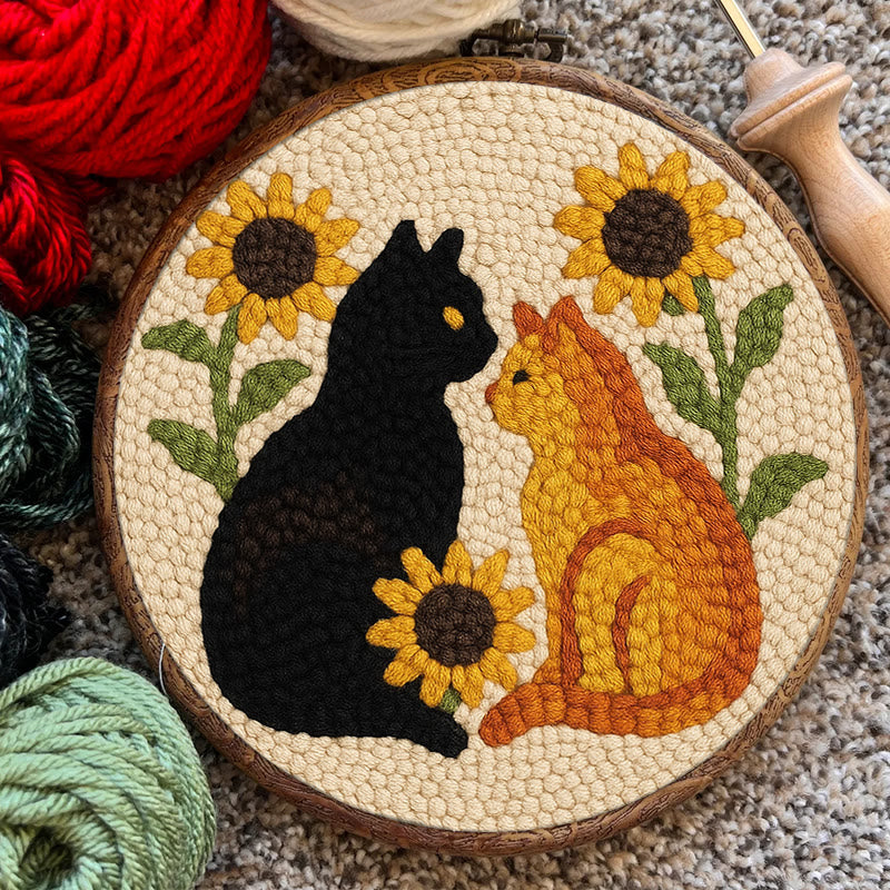 Sunflower Cats Punch Needle Kit - Lovely Animal Yarn Craft  | Diy Room Decor  - image 7