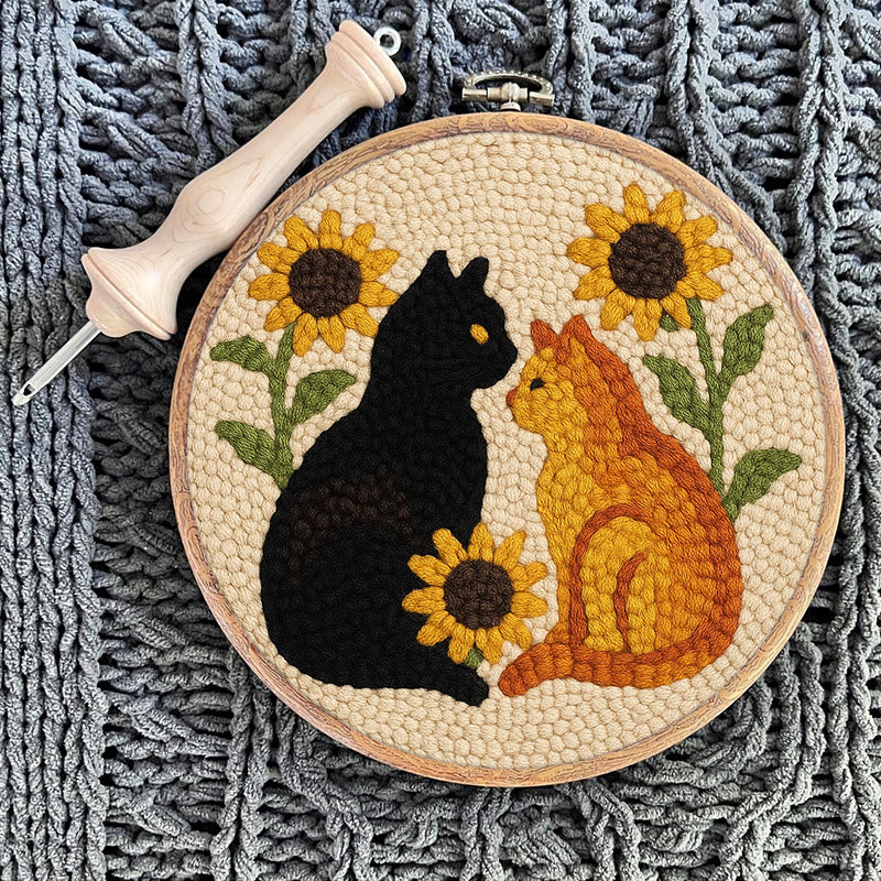 Sunflower Cats Punch Needle Kit - Lovely Animal Yarn Craft  | Diy Room Decor  - image 10