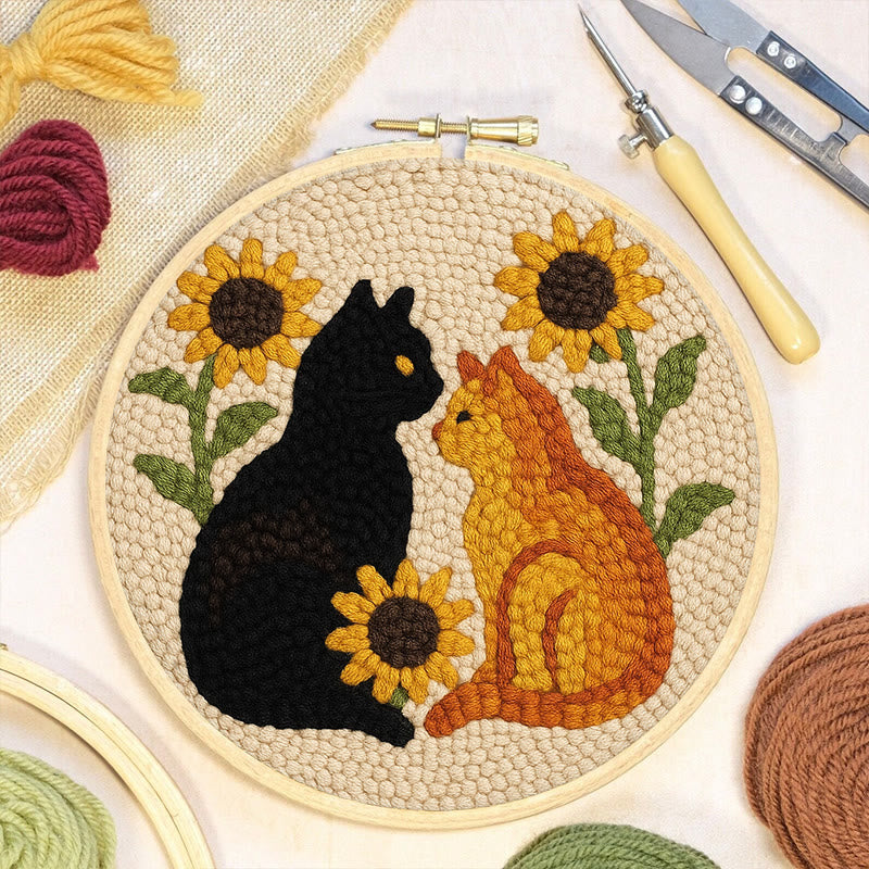 Sunflower Cats Punch Needle Kit - Lovely Animal Yarn Craft  | Diy Room Decor  - image 5