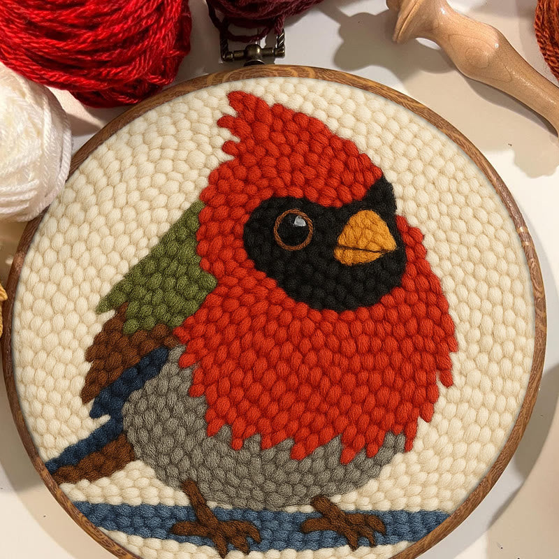 Cute Cardinal Bird Punch Needle Kit - Diy Starter Craft | Christmas Decorative Gift   - image 3