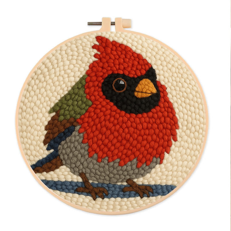 Cute Cardinal Bird Punch Needle Kit - Diy Starter Craft | Christmas Decorative Gift   - 8 inch Hoop Kit - image 0