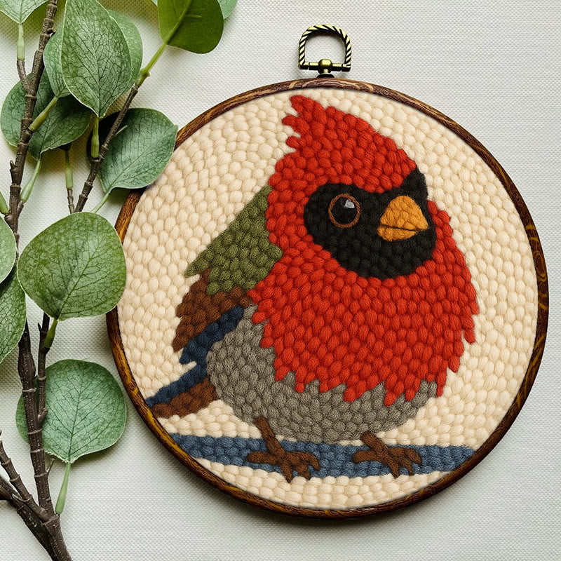 Cute Cardinal Bird Punch Needle Kit - Diy Starter Craft | Christmas Decorative Gift   - image 7