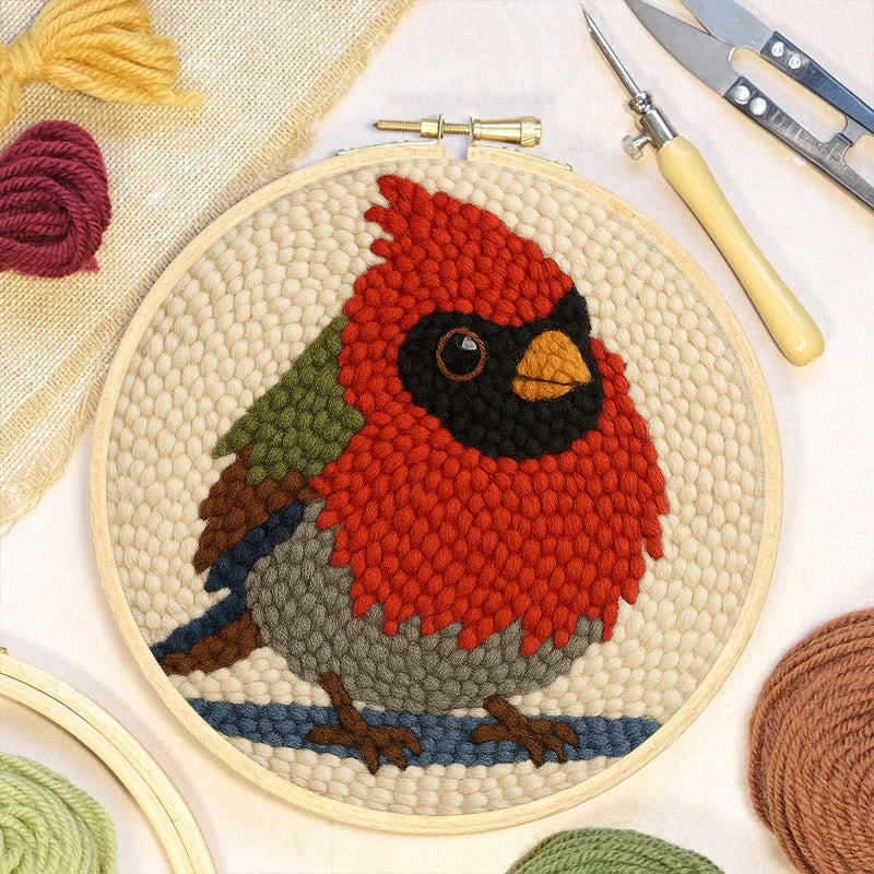 Cute Cardinal Bird Punch Needle Kit - Diy Starter Craft | Christmas Decorative Gift   - image 2