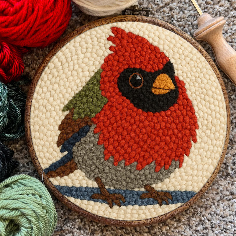 Cute Cardinal Bird Punch Needle Kit - Diy Starter Craft | Christmas Decorative Gift   - image 8